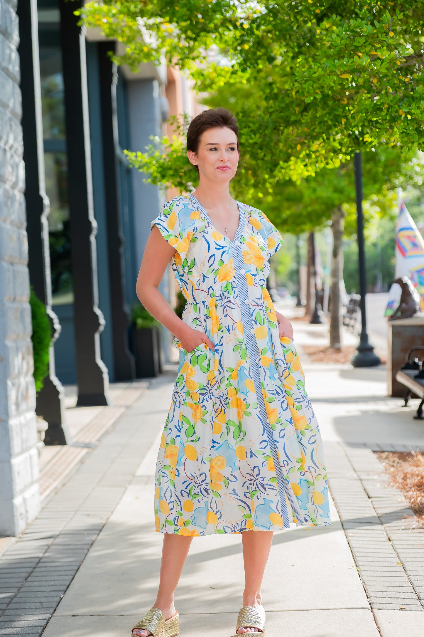 Miami Short Sleeve Lemon Detail Dress