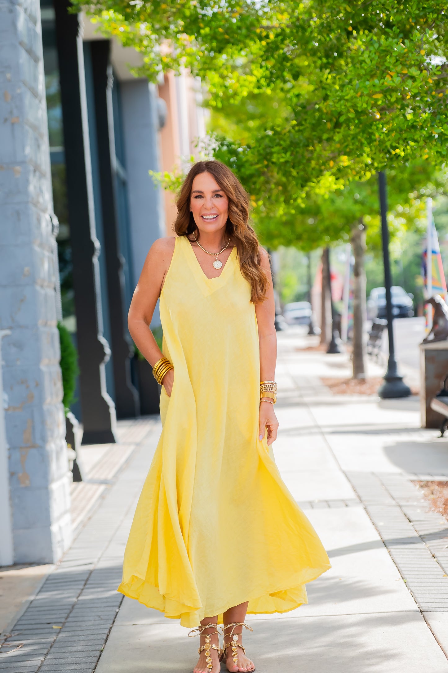 Mallorca V-Back Linen Dress - Sunshine