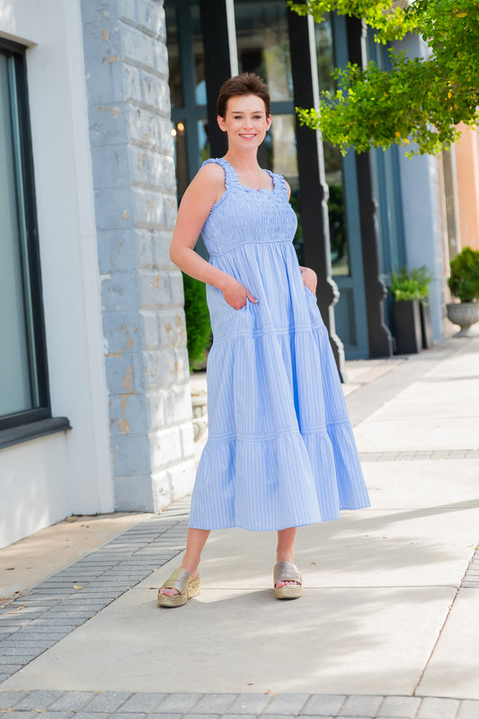 Simsbury Striped Smocked Midi Dress