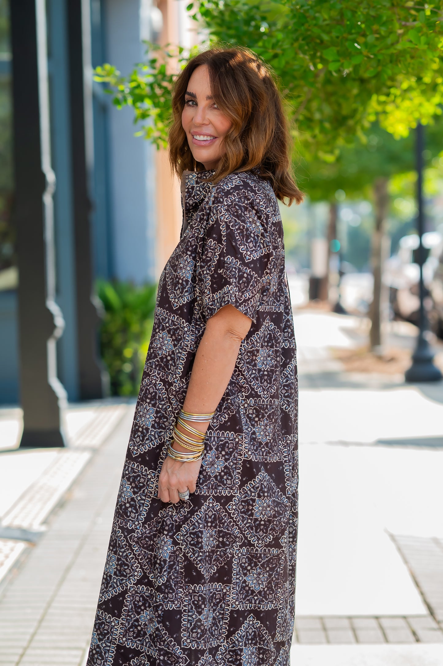Nina Geometric Dress-Brown