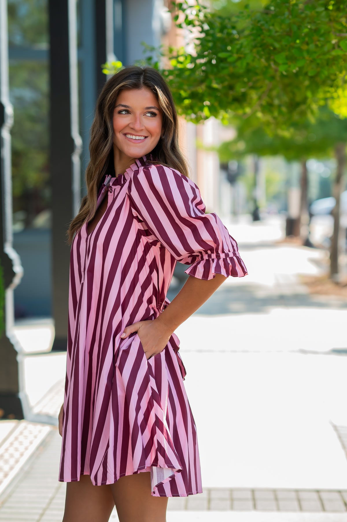 Remi Stripe Short Dress-Pink