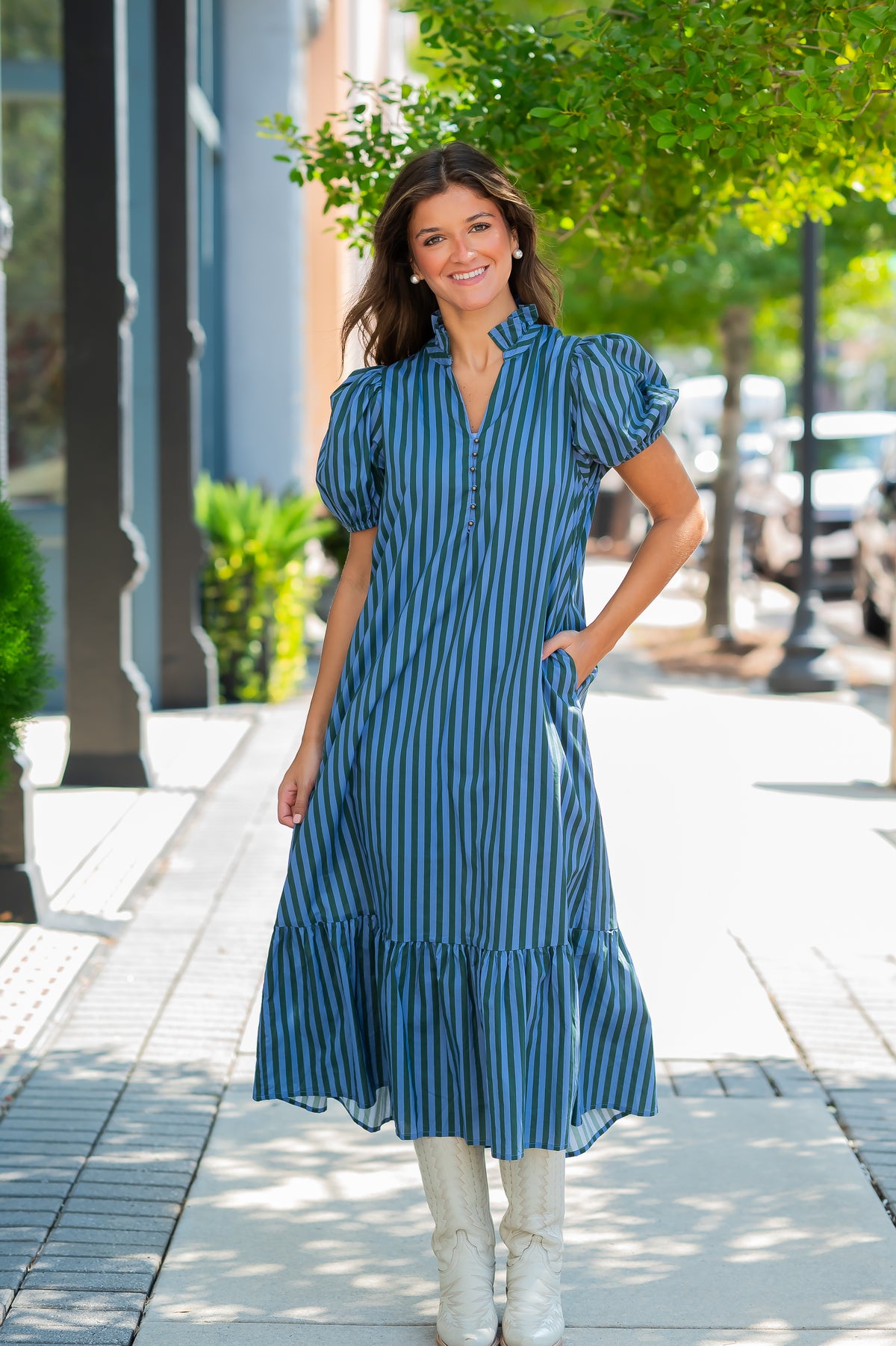 Cora Stripe Dress-H Green/Blue