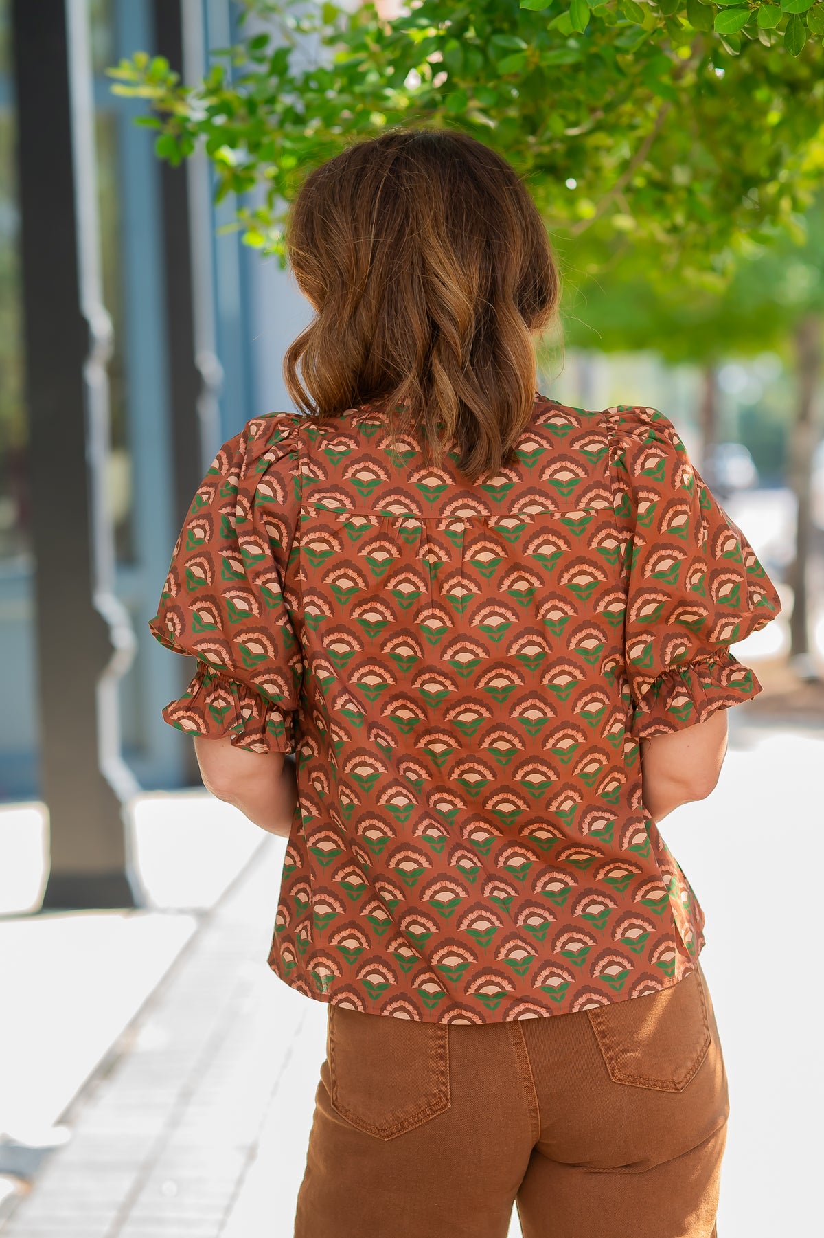 Iris Geometric Print Top-Brown