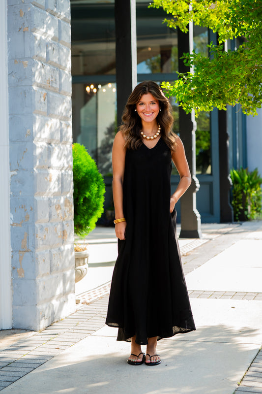 Mallorca Linen Dress-Black