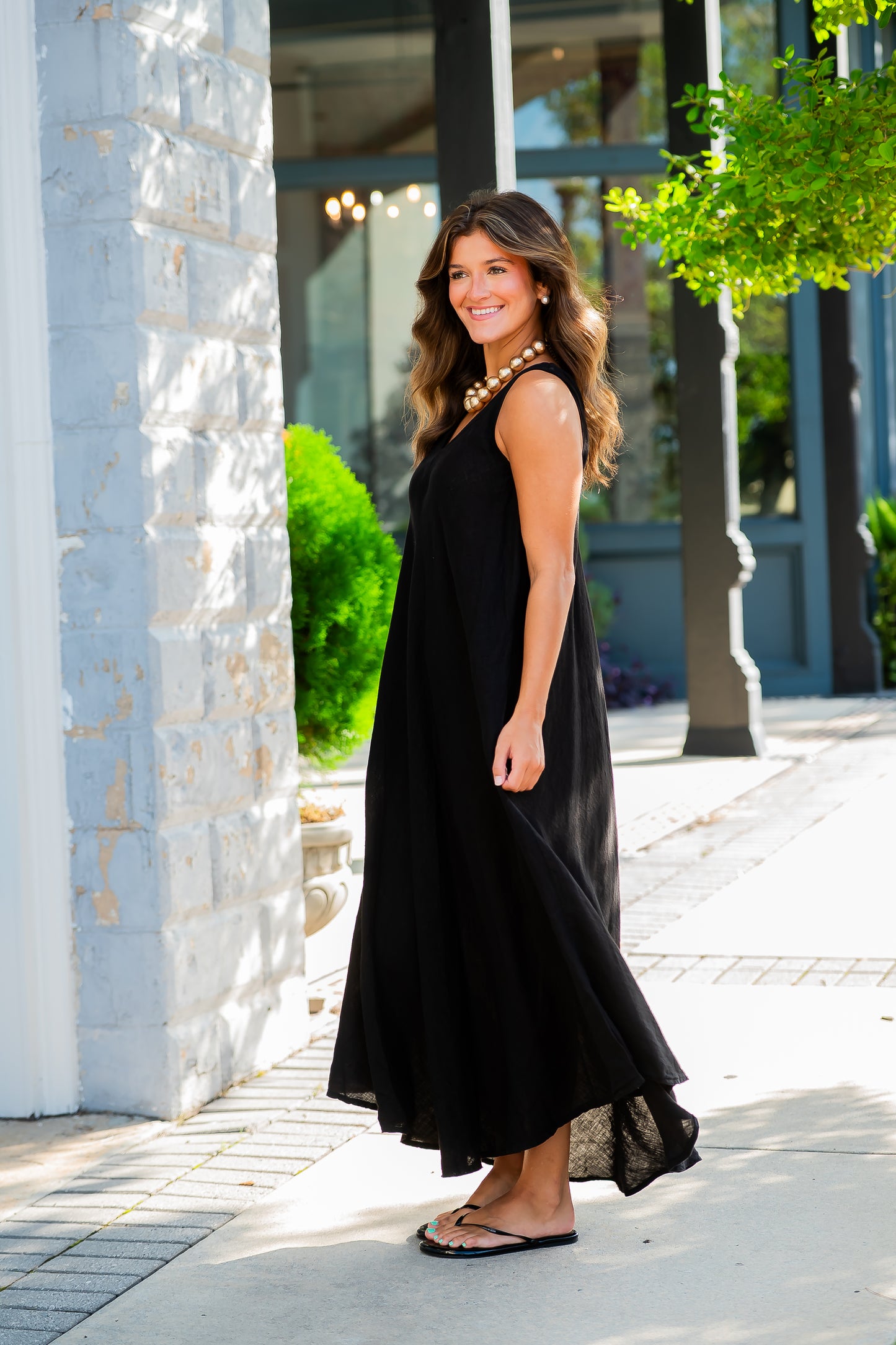 Mallorca Linen Dress-Black