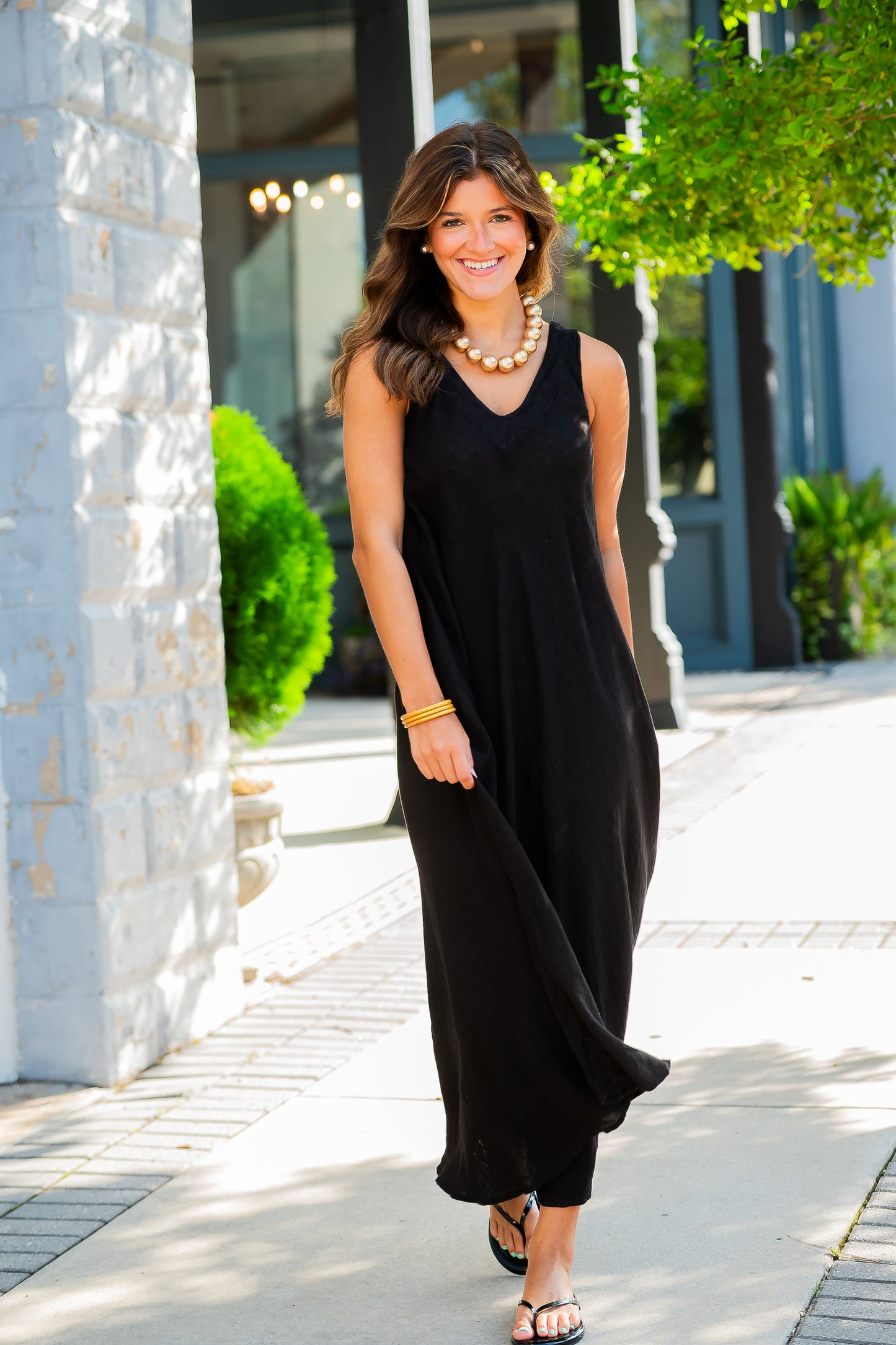 Mallorca Linen Dress-Black