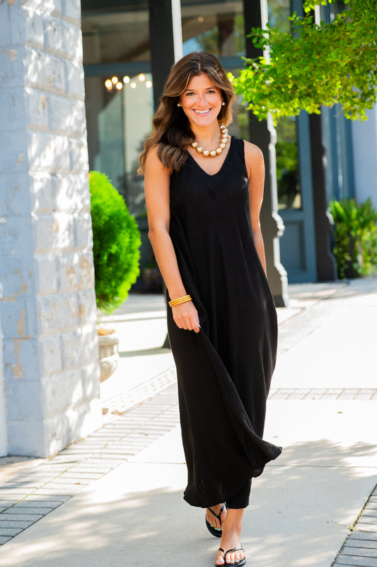 Mallorca Linen Dress-Black