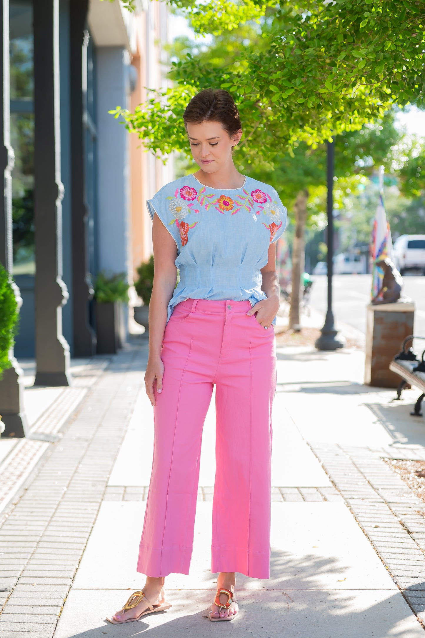 Solid Wide Leg Pants-Pink