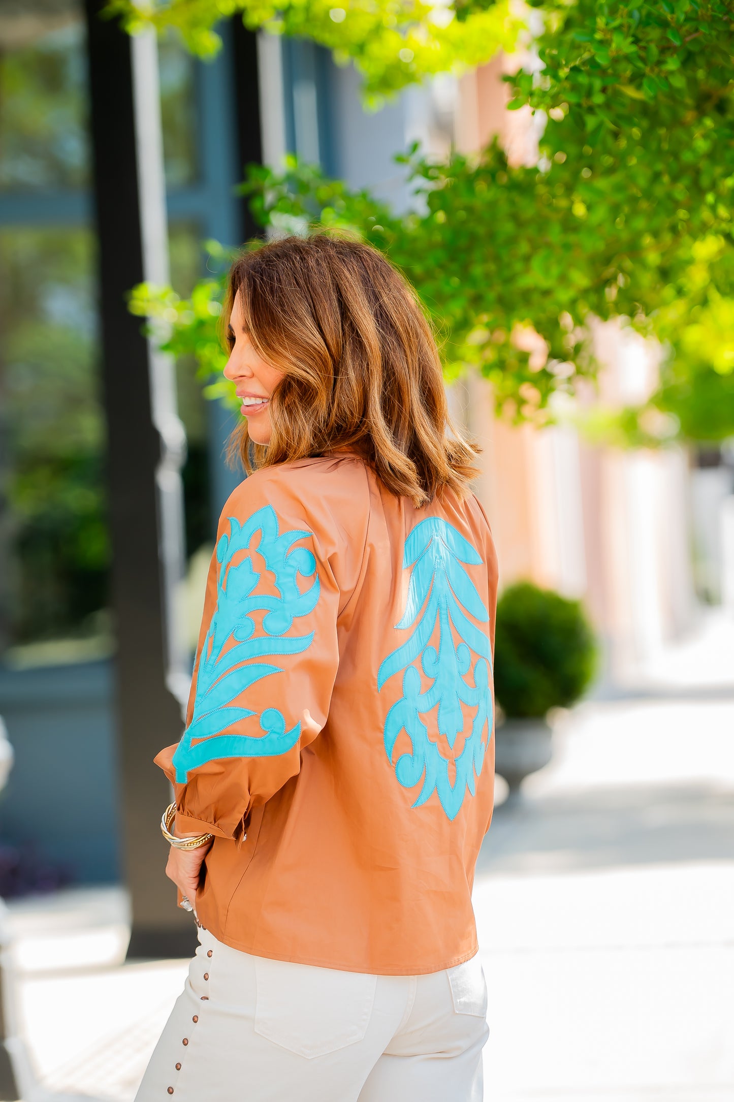 Emerson Applique Top-Toffee/Turq