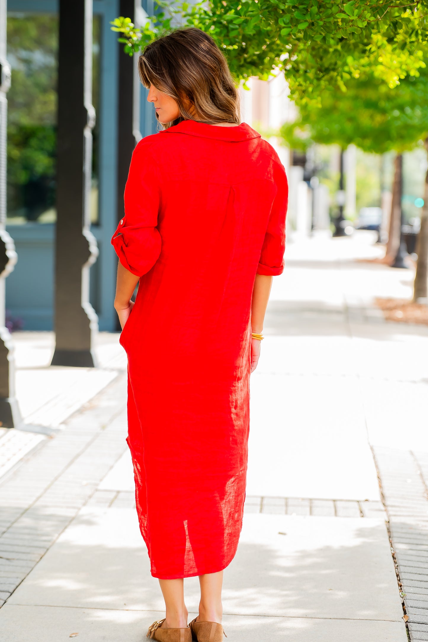 Livia Linen Dress-Red