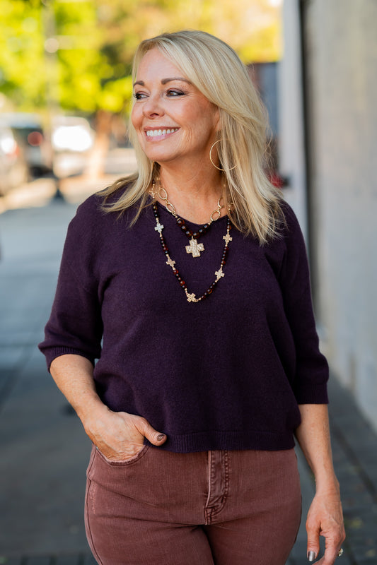 Dawson SS Sweater-Eggplant