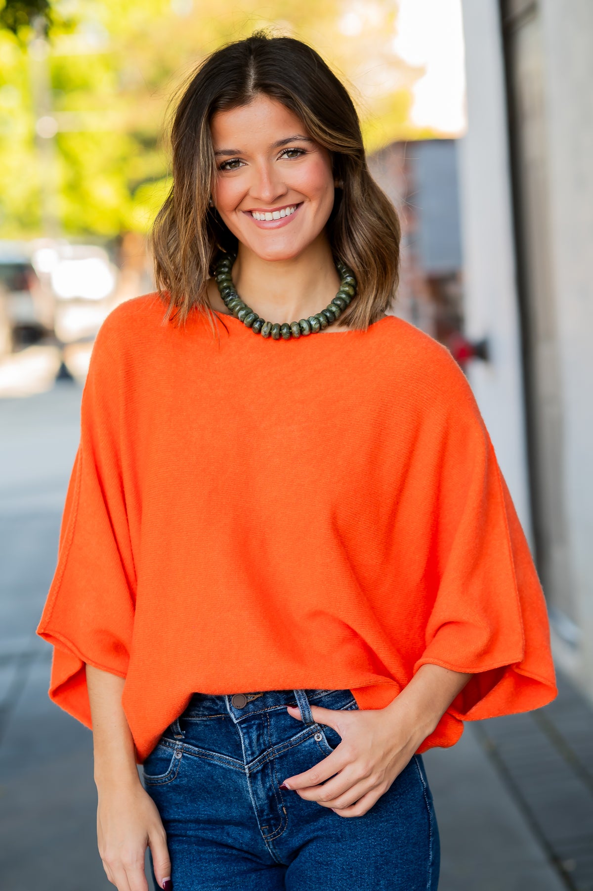Charlotte Dolman Sleeve Sweater-Orange