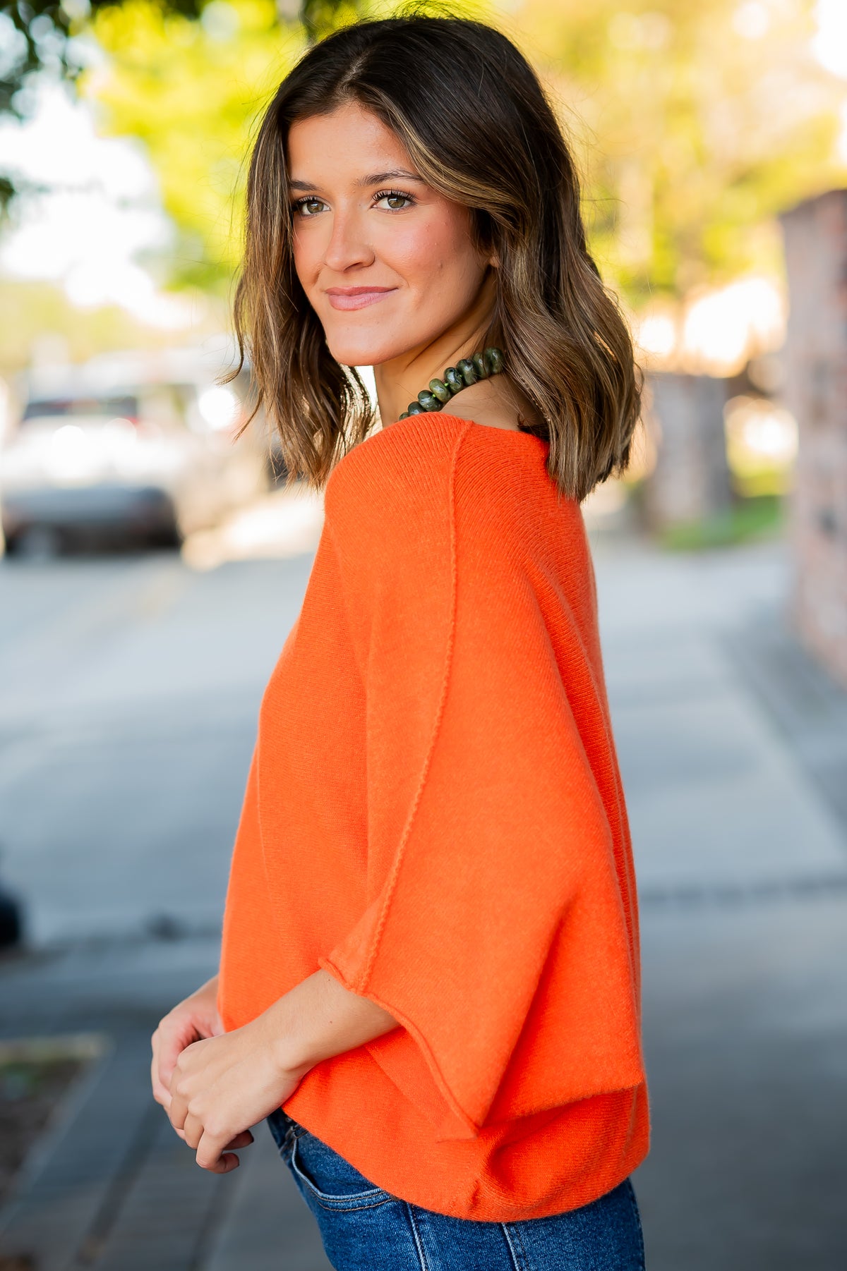 Charlotte Dolman Sleeve Sweater-Orange