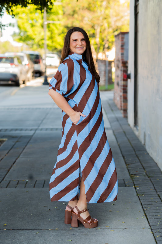 Elsa Striped Dress-Lt. Blue