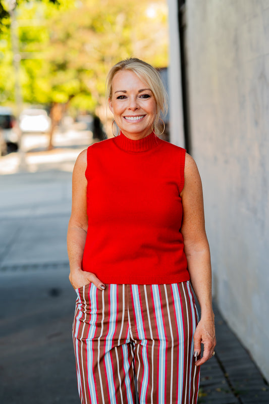 Preston Slvs Knit Top-Red