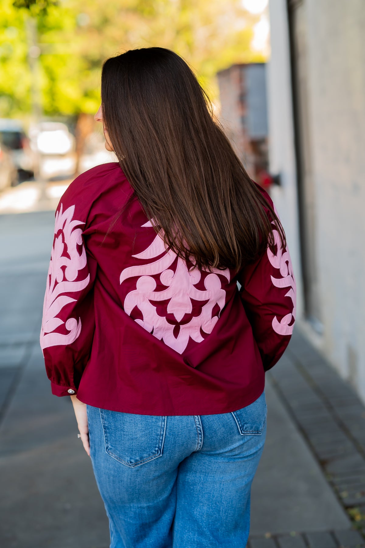 Emerson Applique Top-Burgundy/Pink