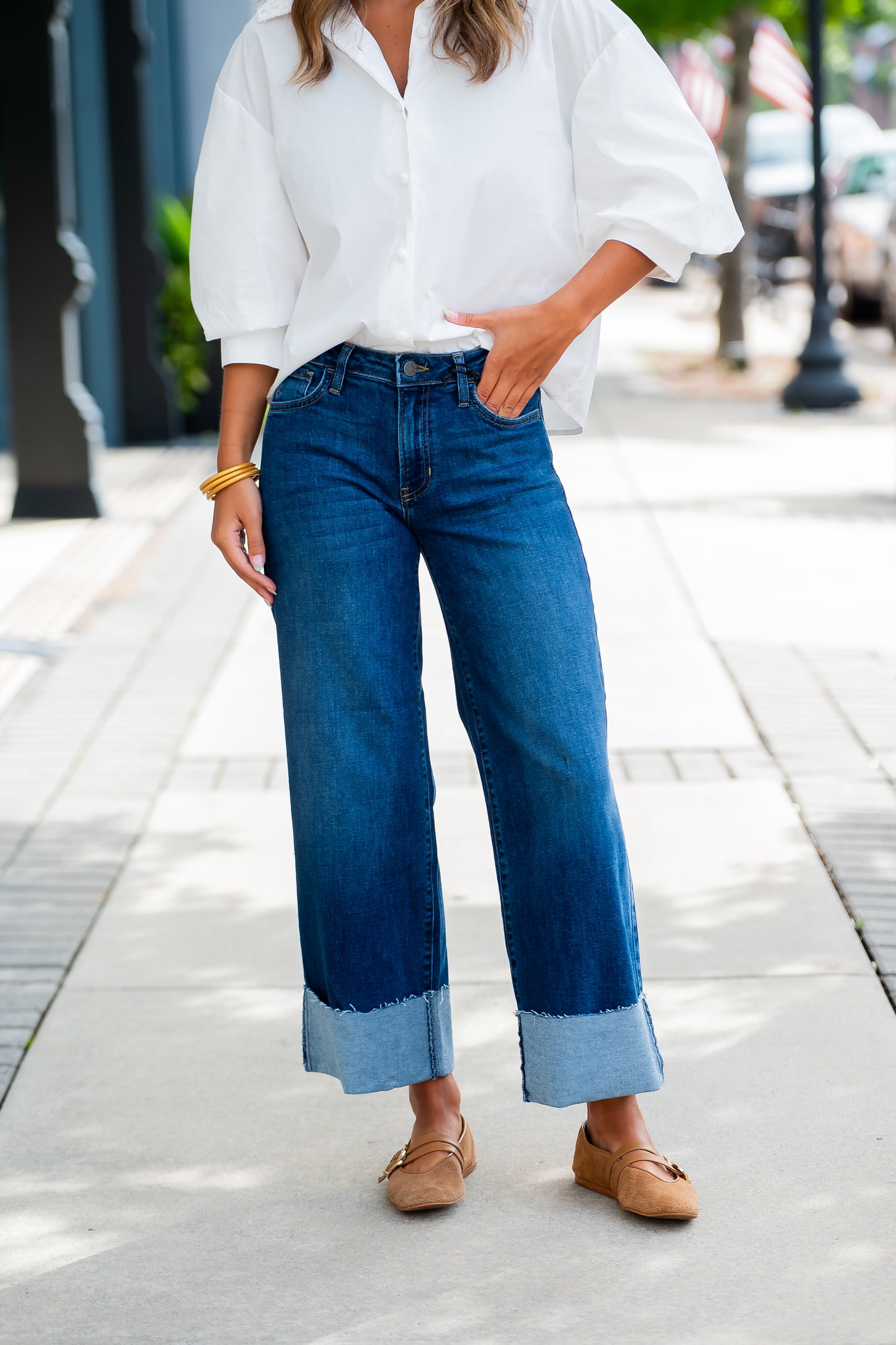 Ellie Cuffed Wide Leg-Dark Denim