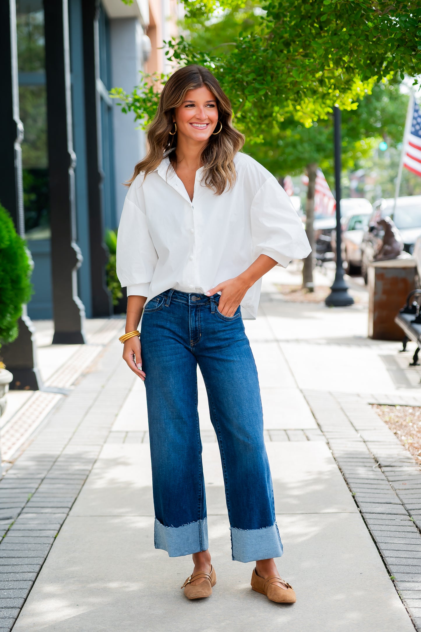 Ellie Cuffed Wide Leg-Dark Denim