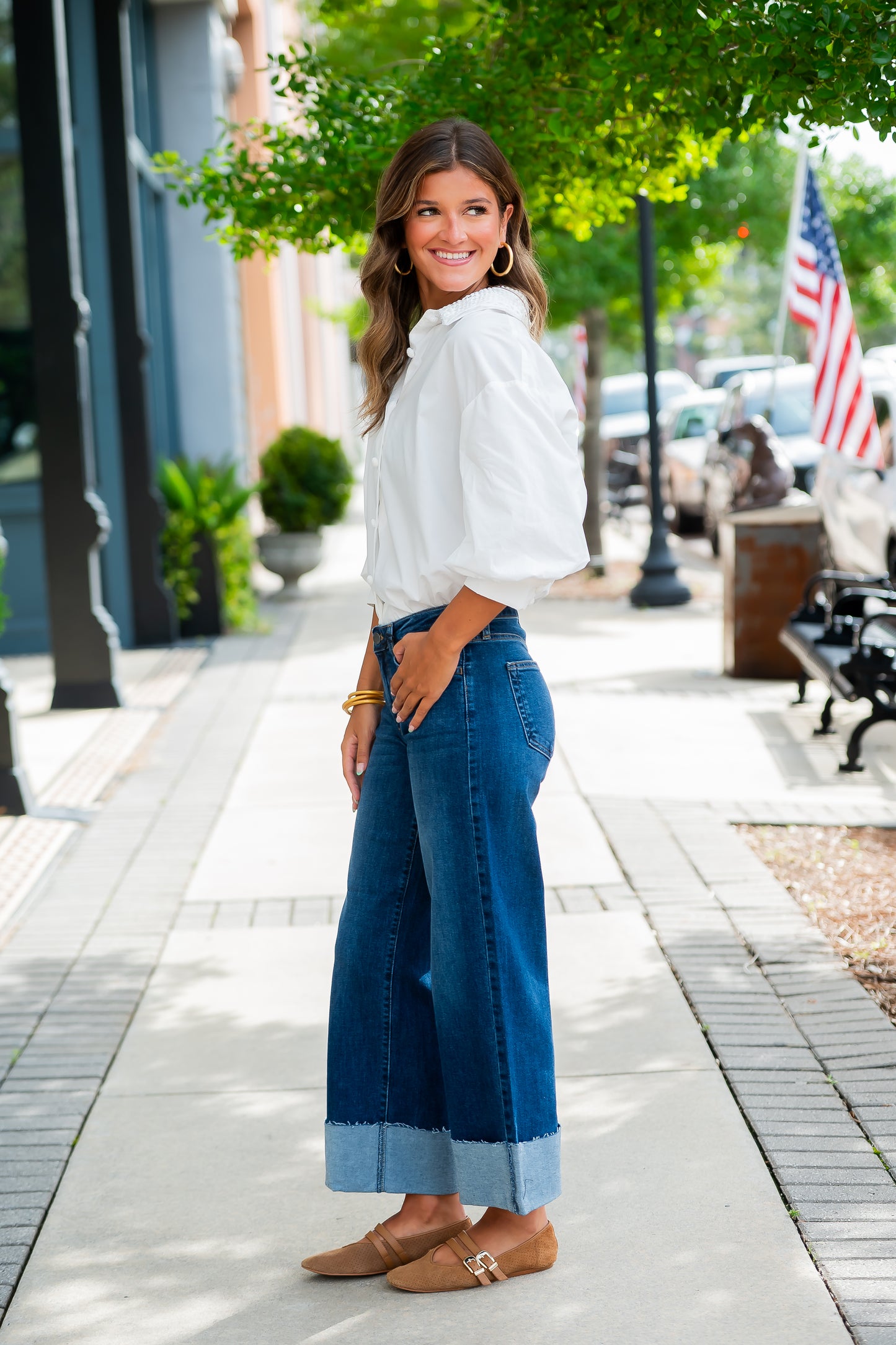 Ellie Cuffed Wide Leg-Dark Denim