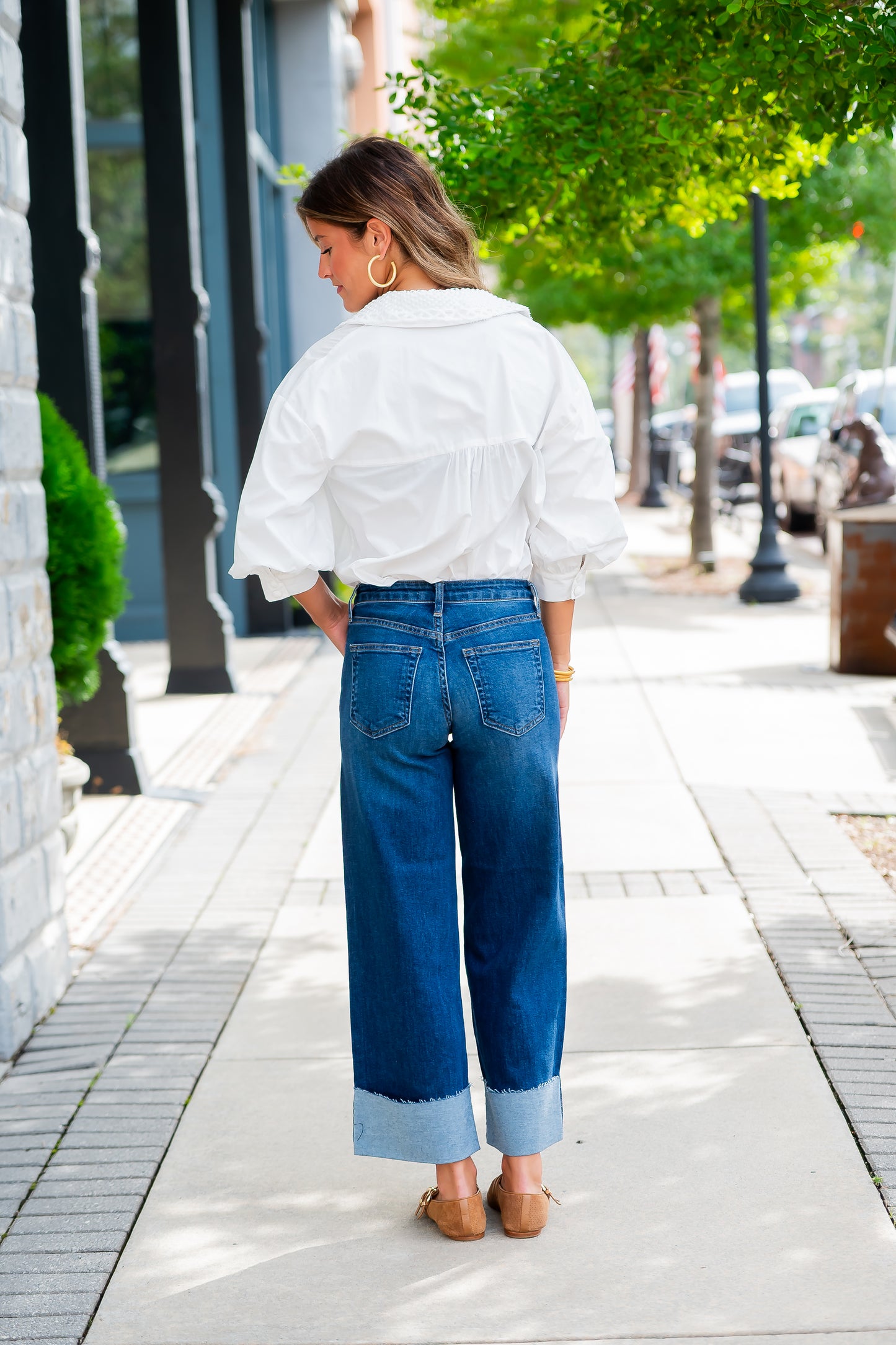 Ellie Cuffed Wide Leg-Dark Denim