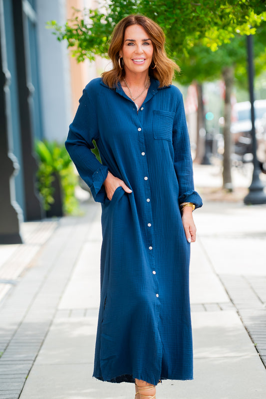 Kaia Shirt Dress-Navy