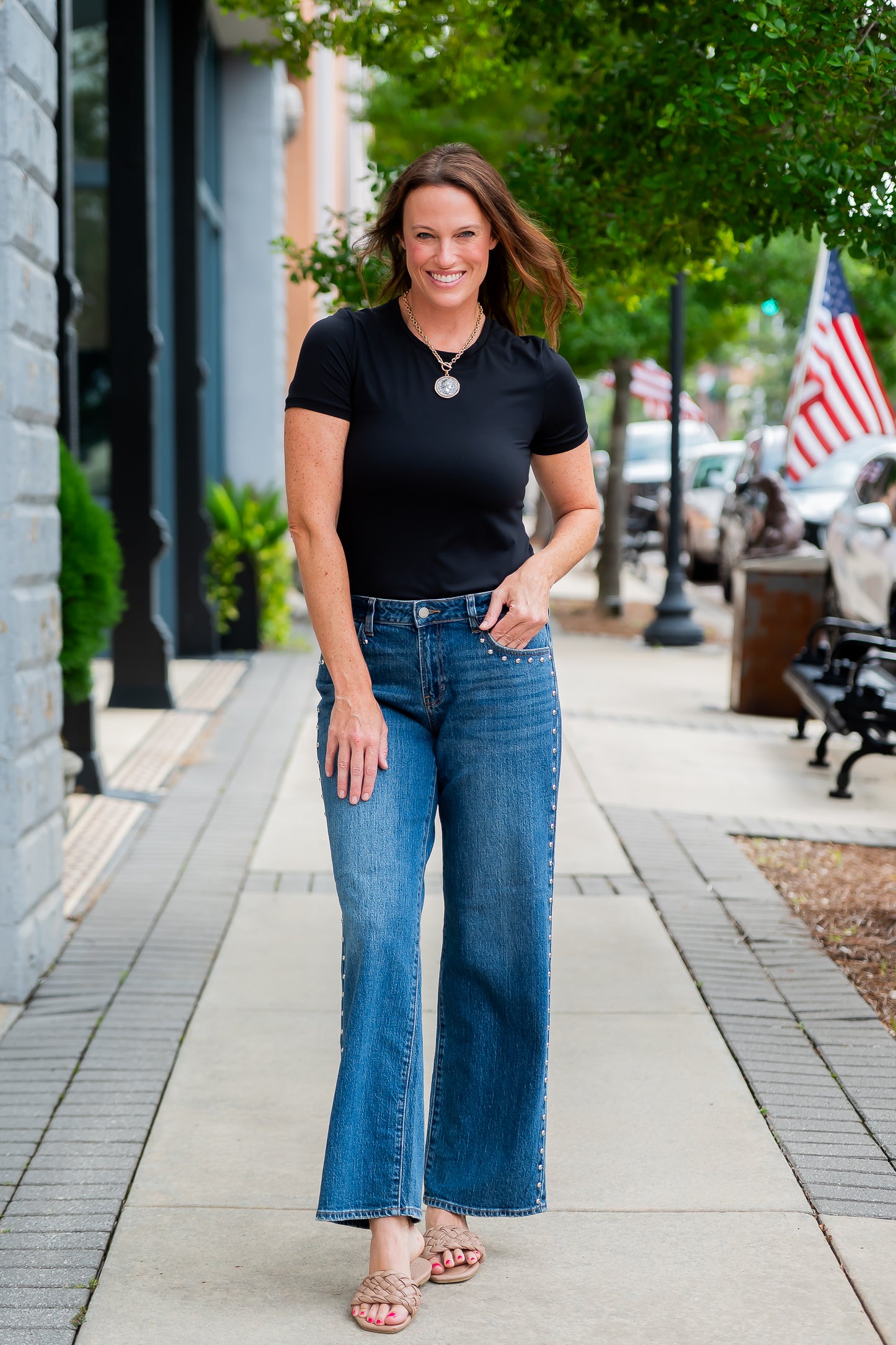 Lea Studded Baggy Jean-Dark Denim