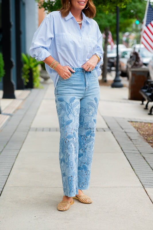 Anna Floral Eyelet Denim