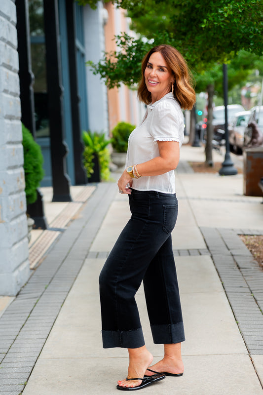 Ellie Cuffed Wide Leg-Washed Black