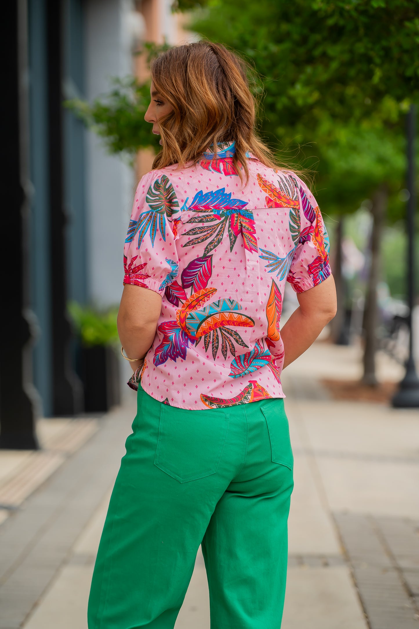 Kate Tropical Print Button Down Top