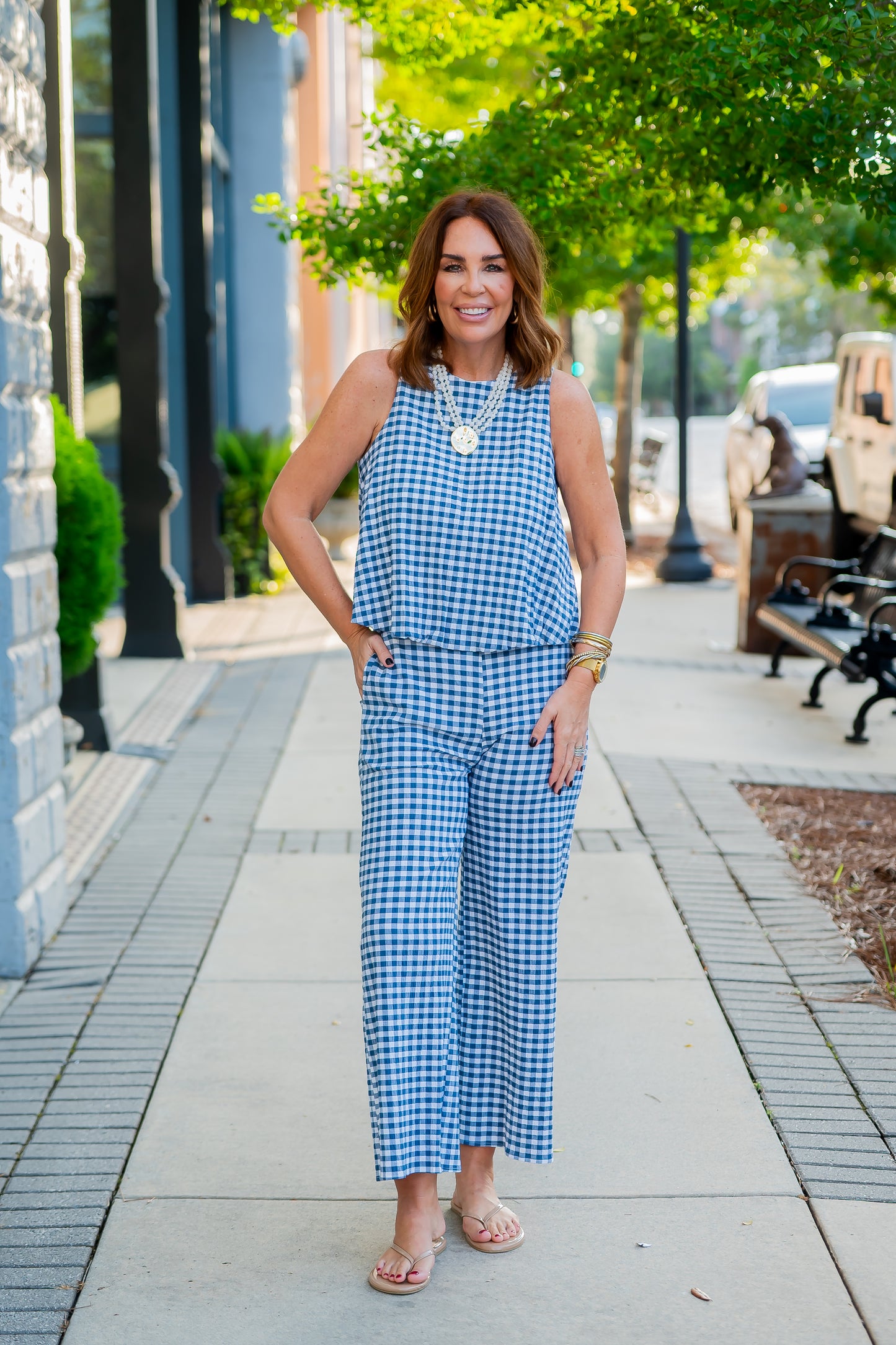 Annie Navy Gingham Pants