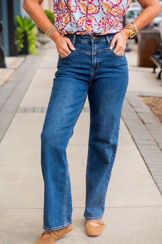 Abby Clean Hem Straight-Dark Denim