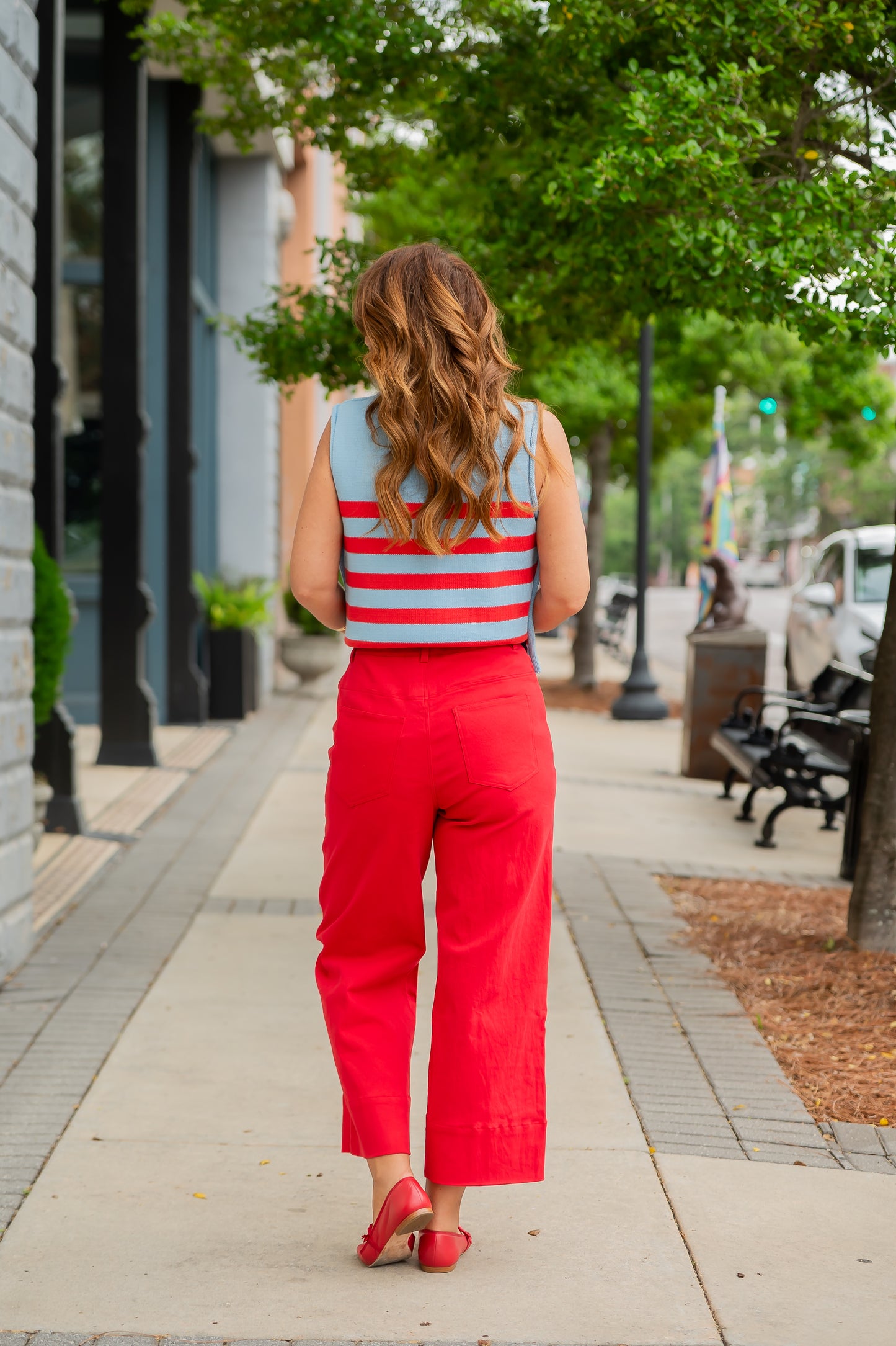 Solid Wide Leg Pants-Red