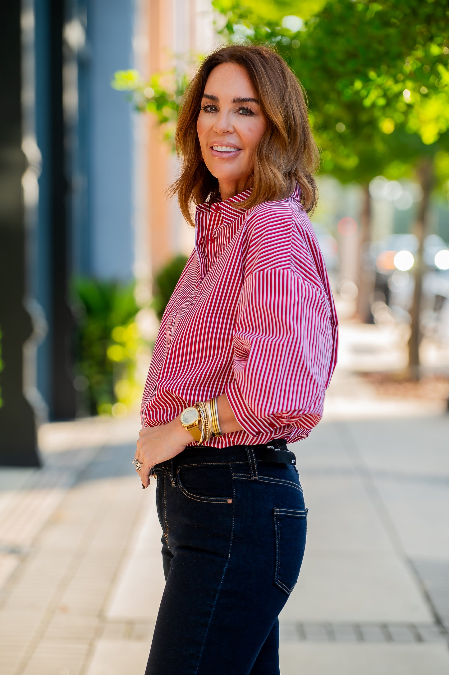 Evie Striped Top-Burgundy