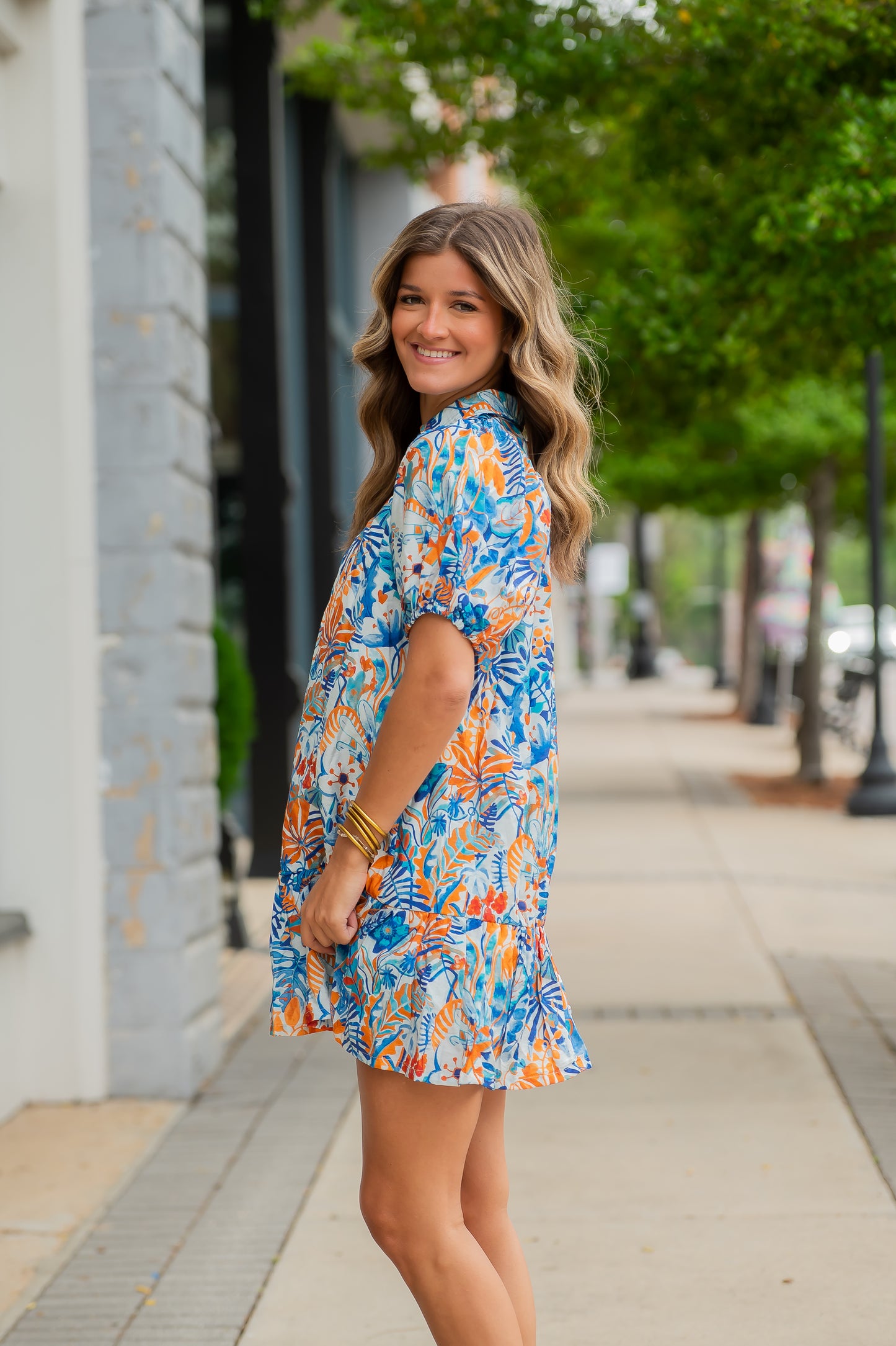 Jasmine Floral Pintuck Dress-Blue