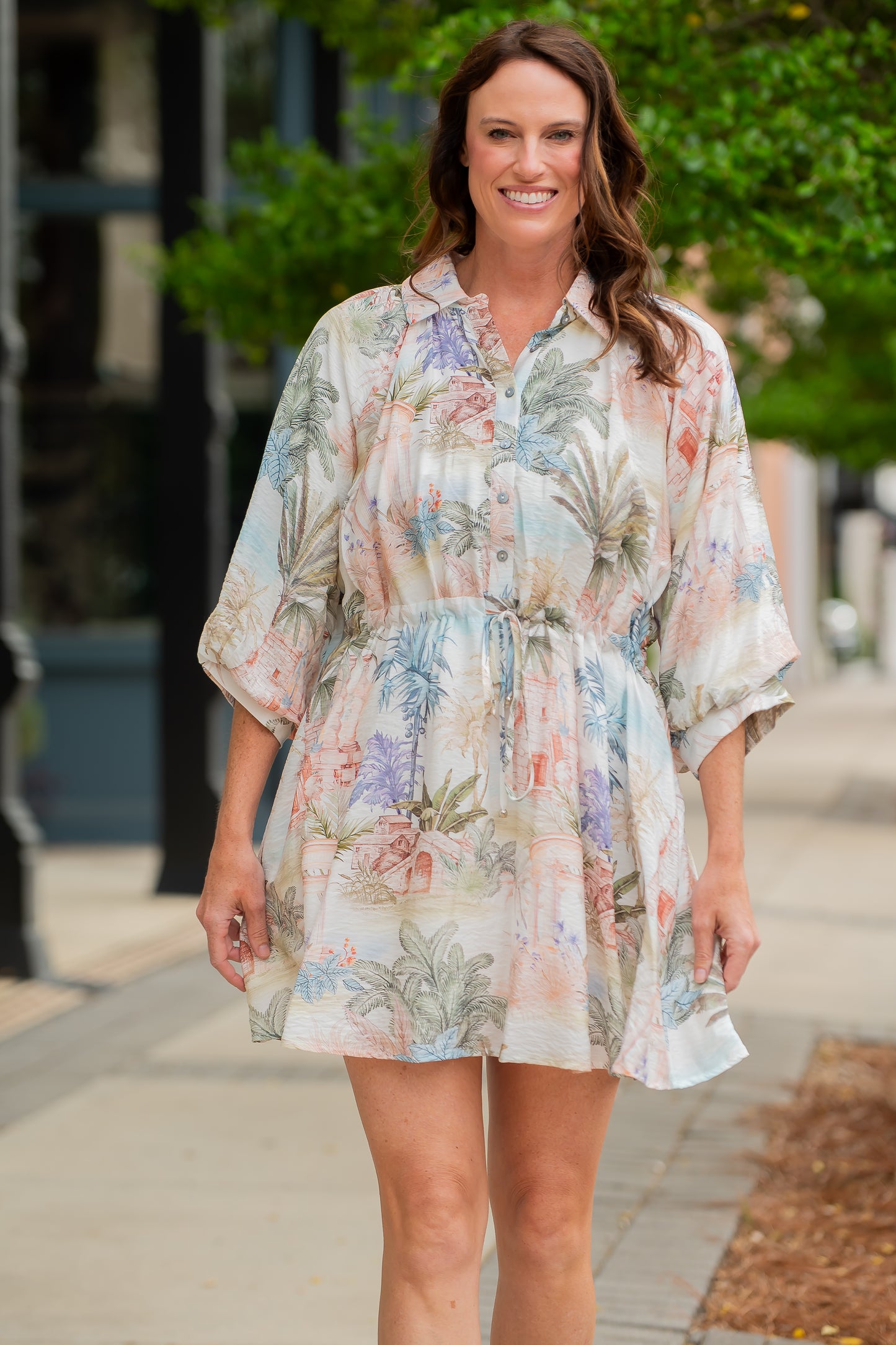 Cove Tropical Printed 3/4 Balloon Sleeve Dress