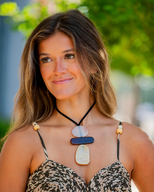 Amina Pull Tie Statement Necklace Brown
