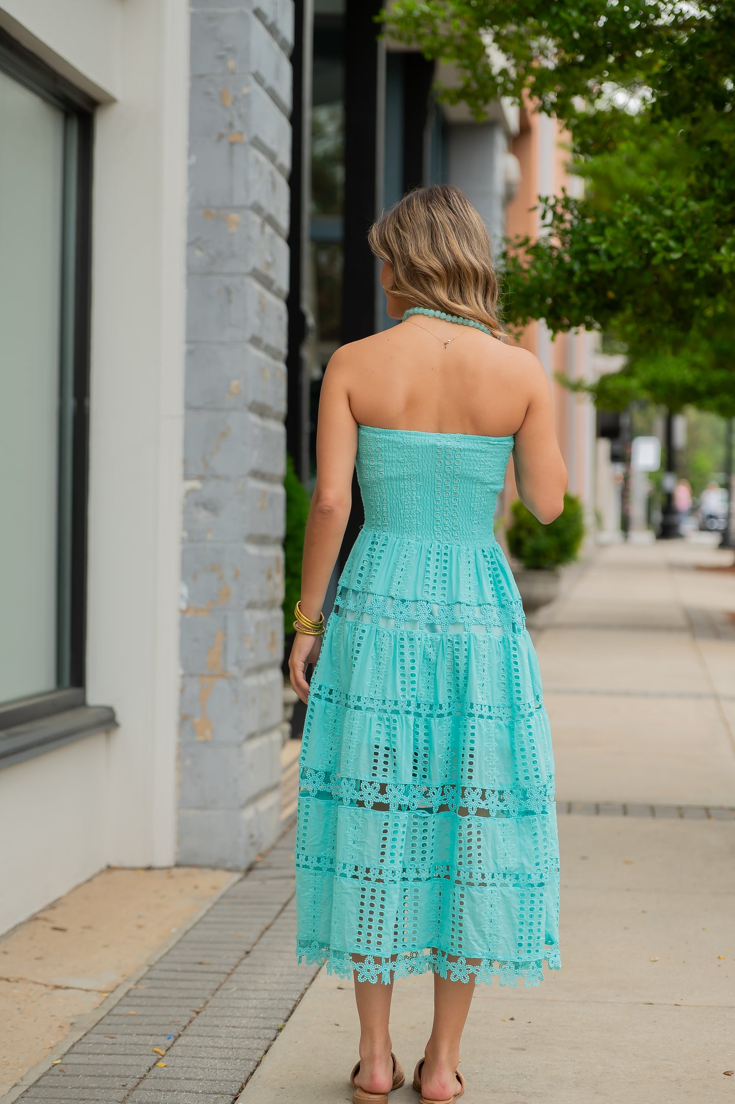 York City Eyelet Lace Strapless Dress