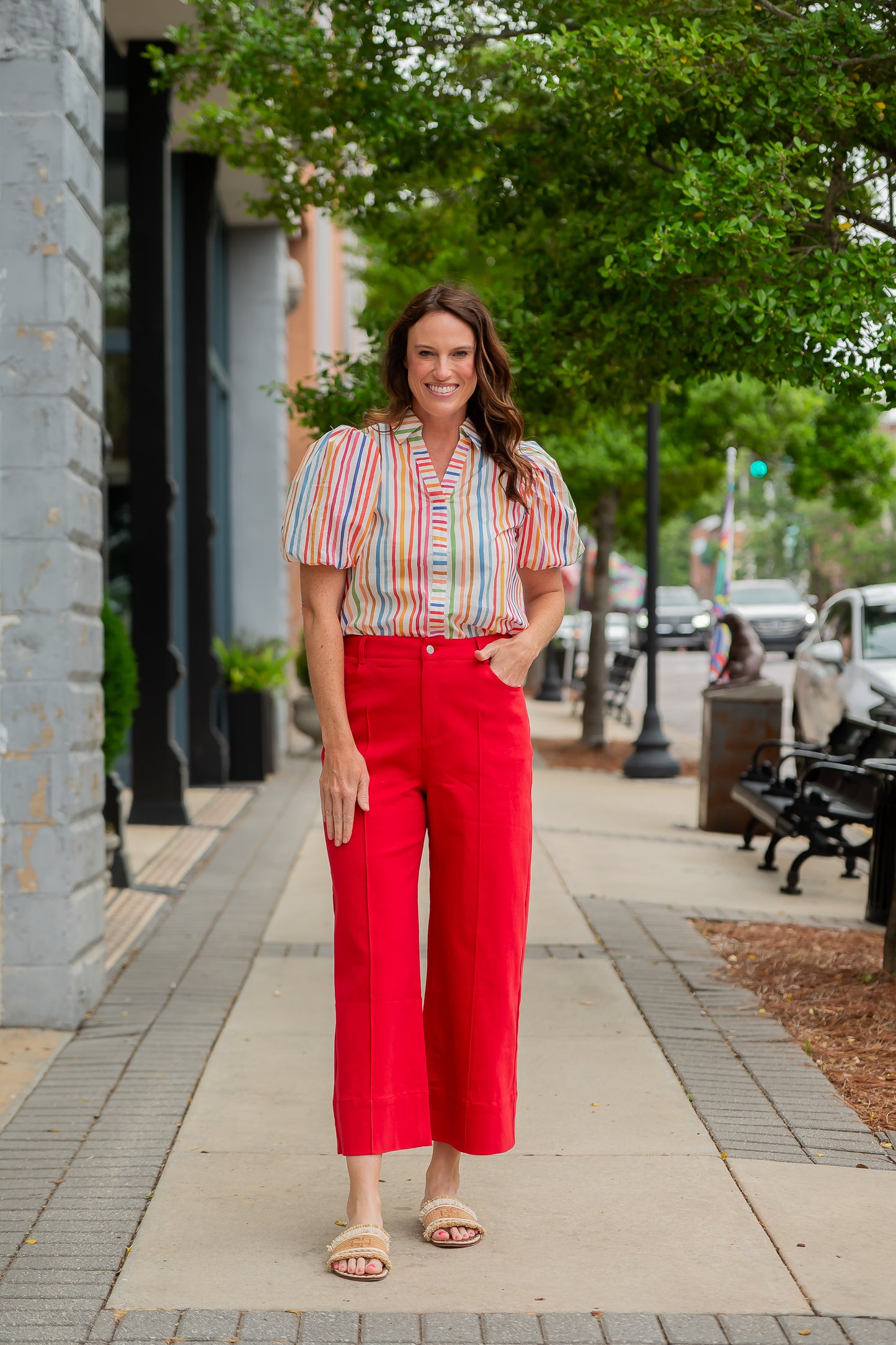 Solid Wide Leg Pants-Red