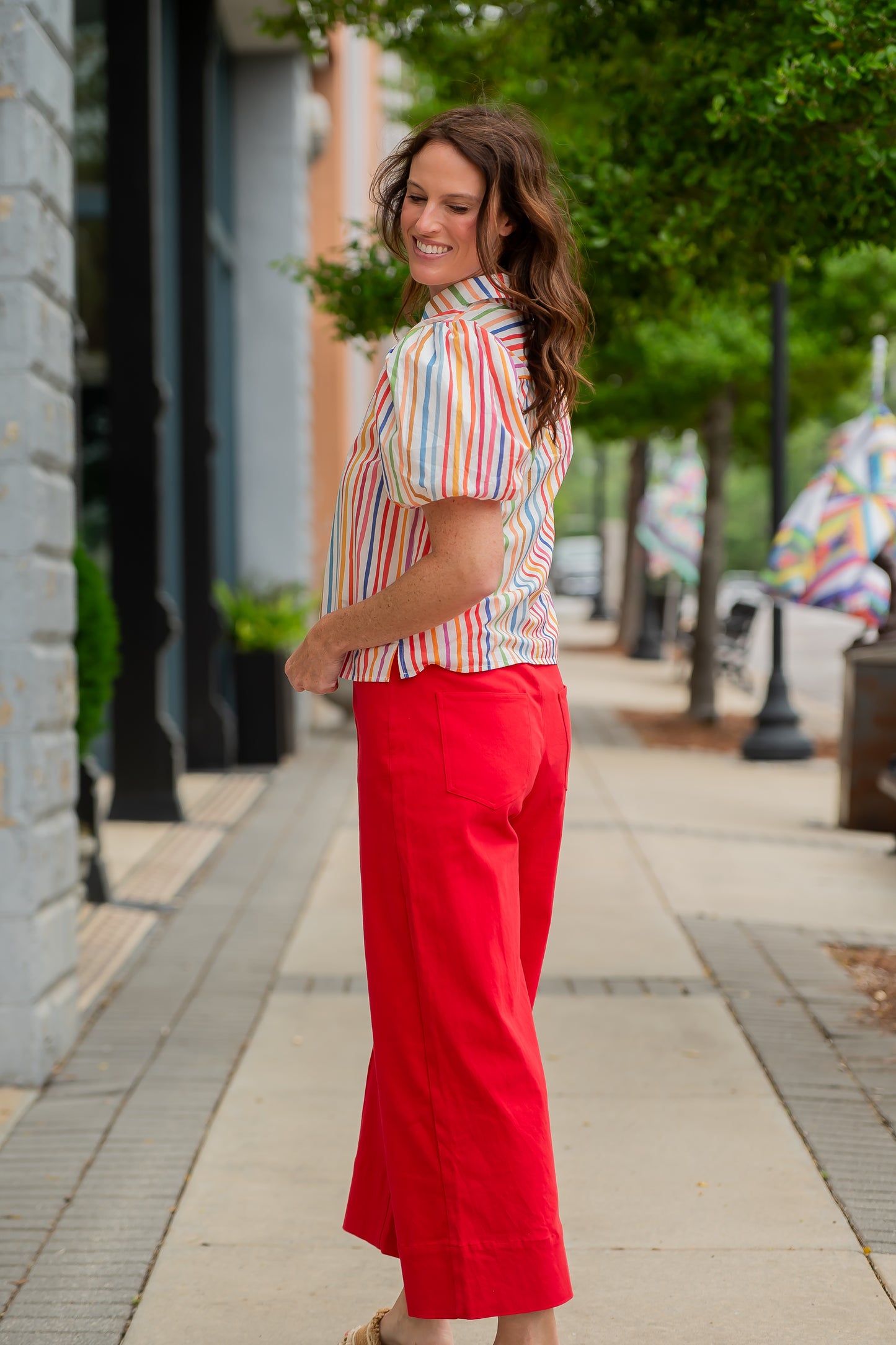 Solid Wide Leg Pants-Red