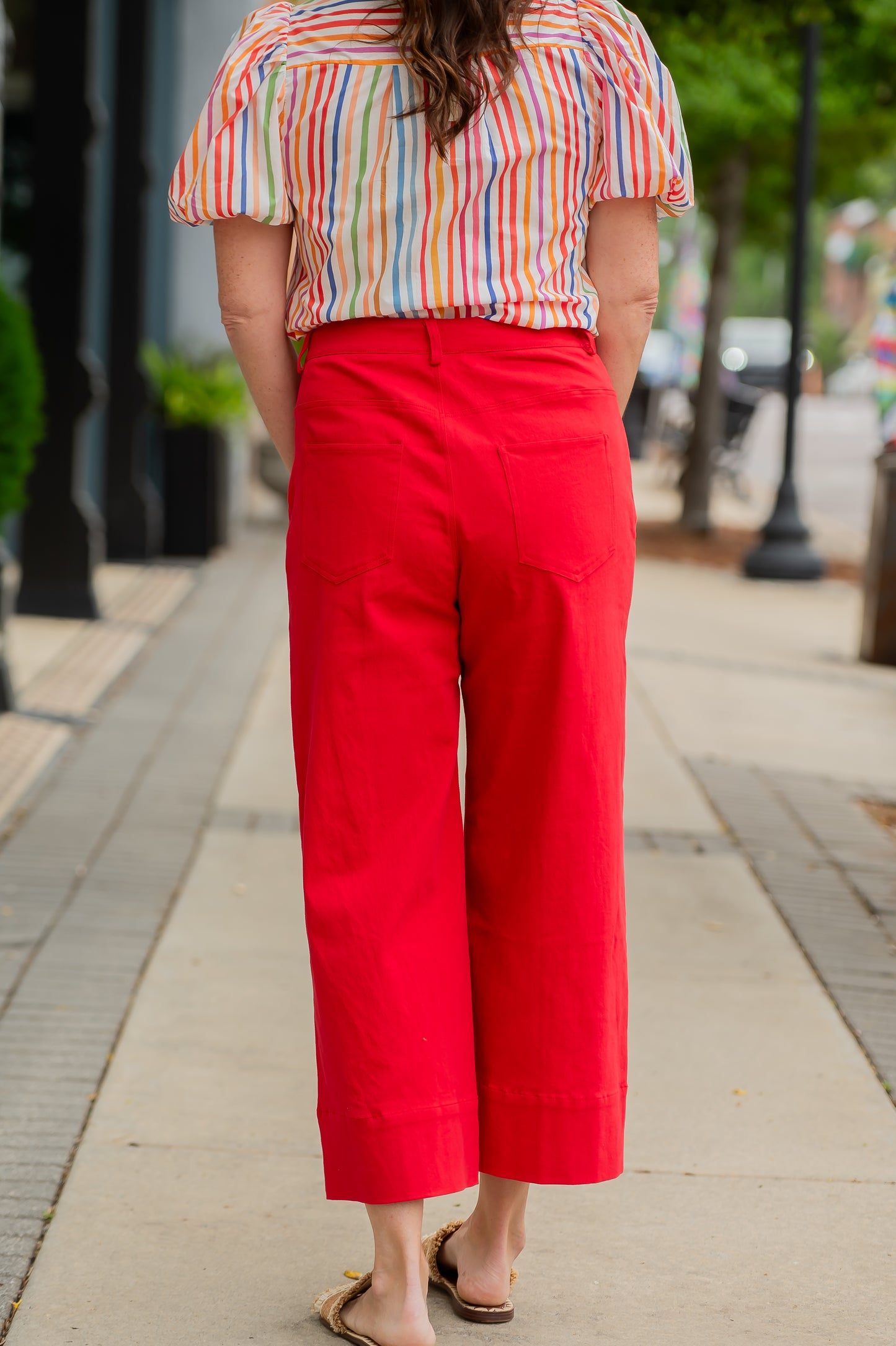 Solid Wide Leg Pants-Red