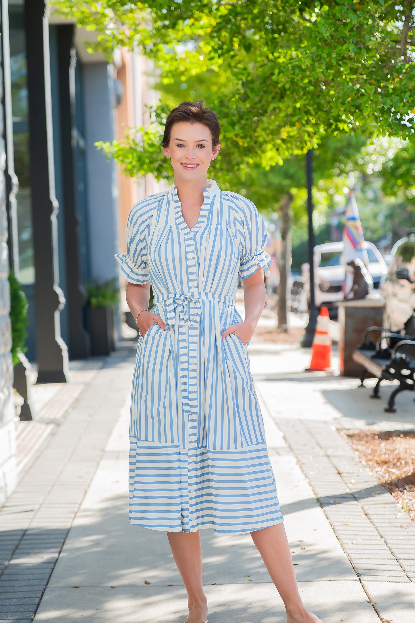 Luna Stripe Print Button Down Dress