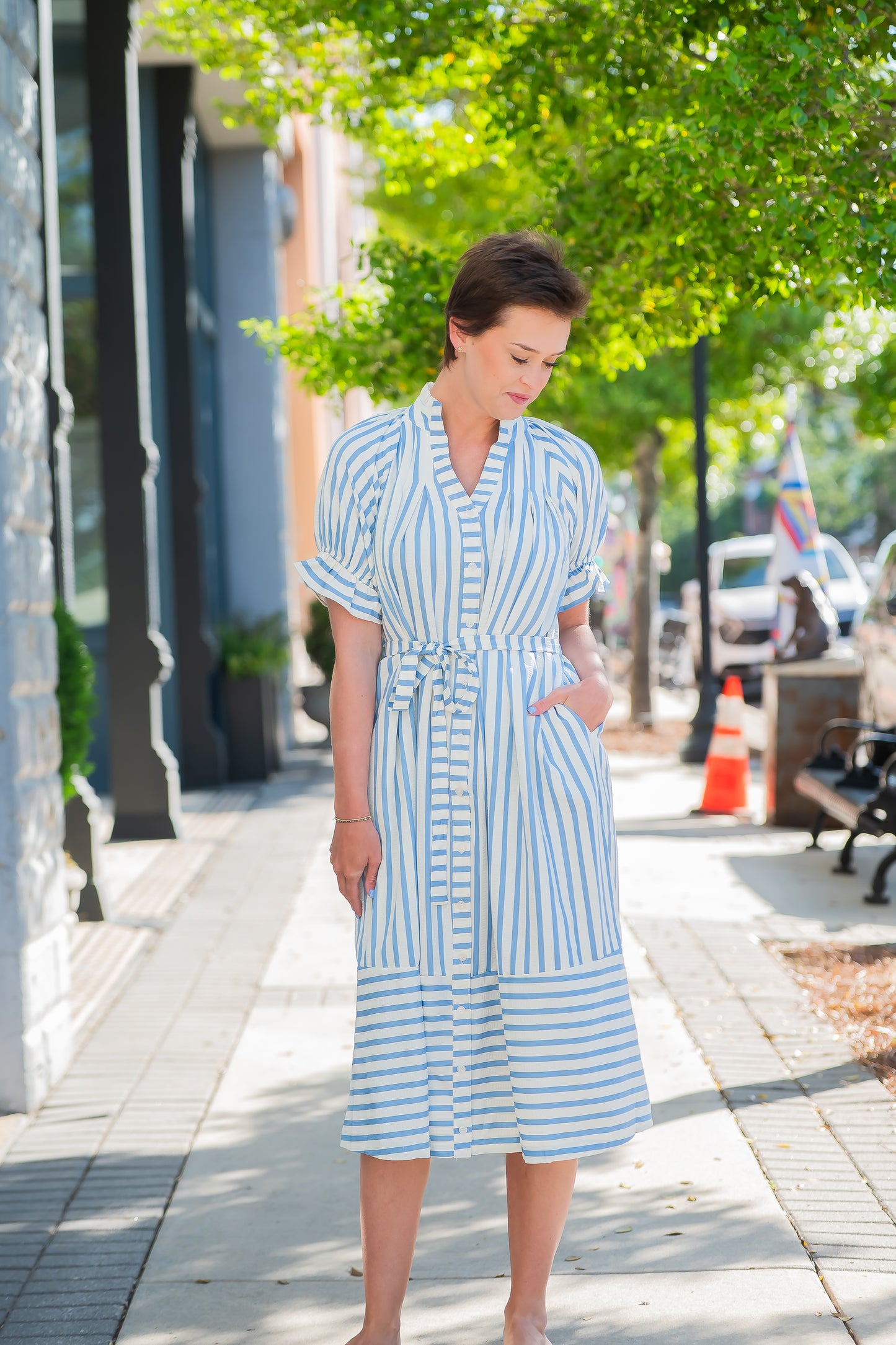 Luna Stripe Print Button Down Dress