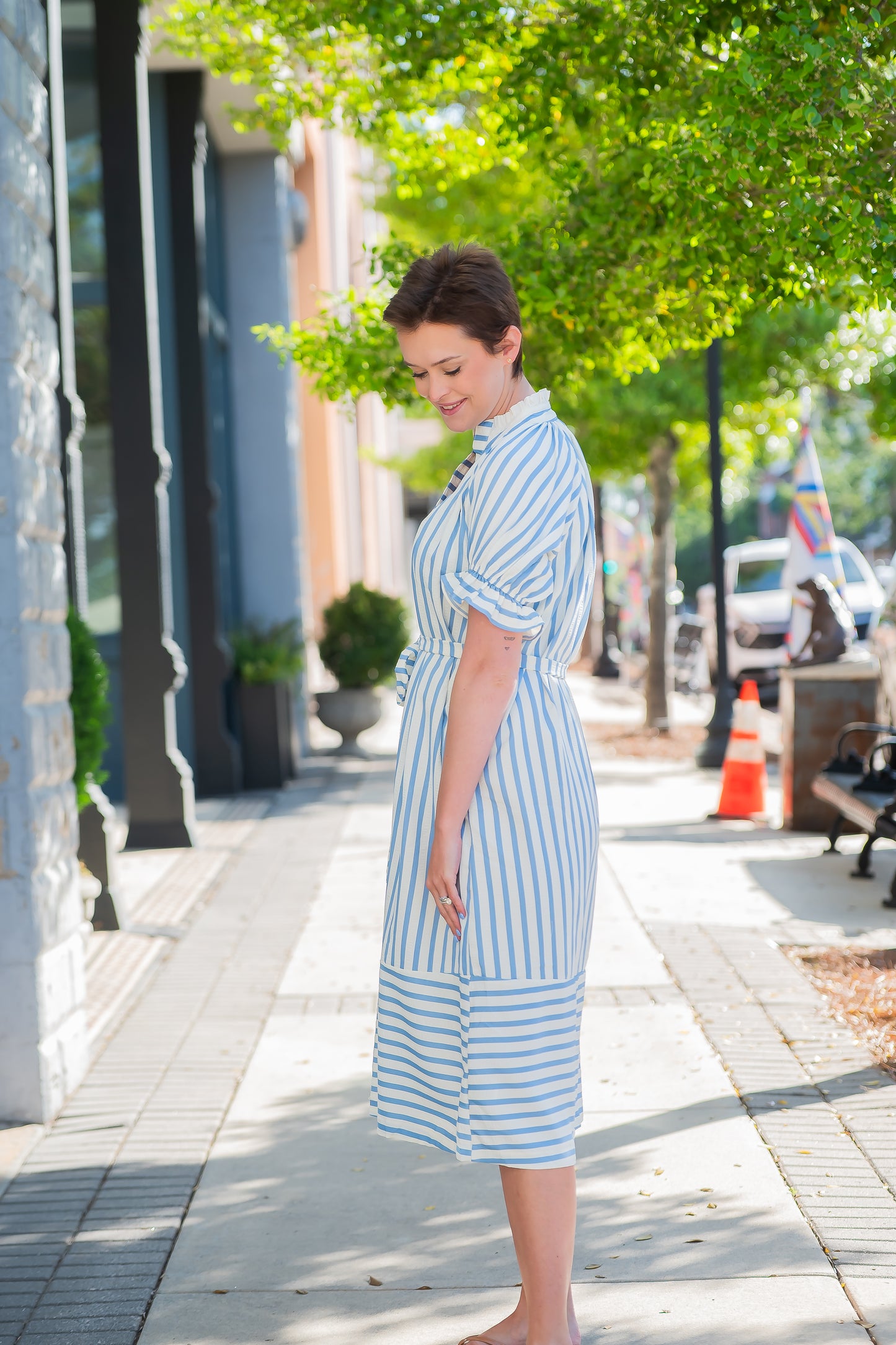Luna Stripe Print Button Down Dress