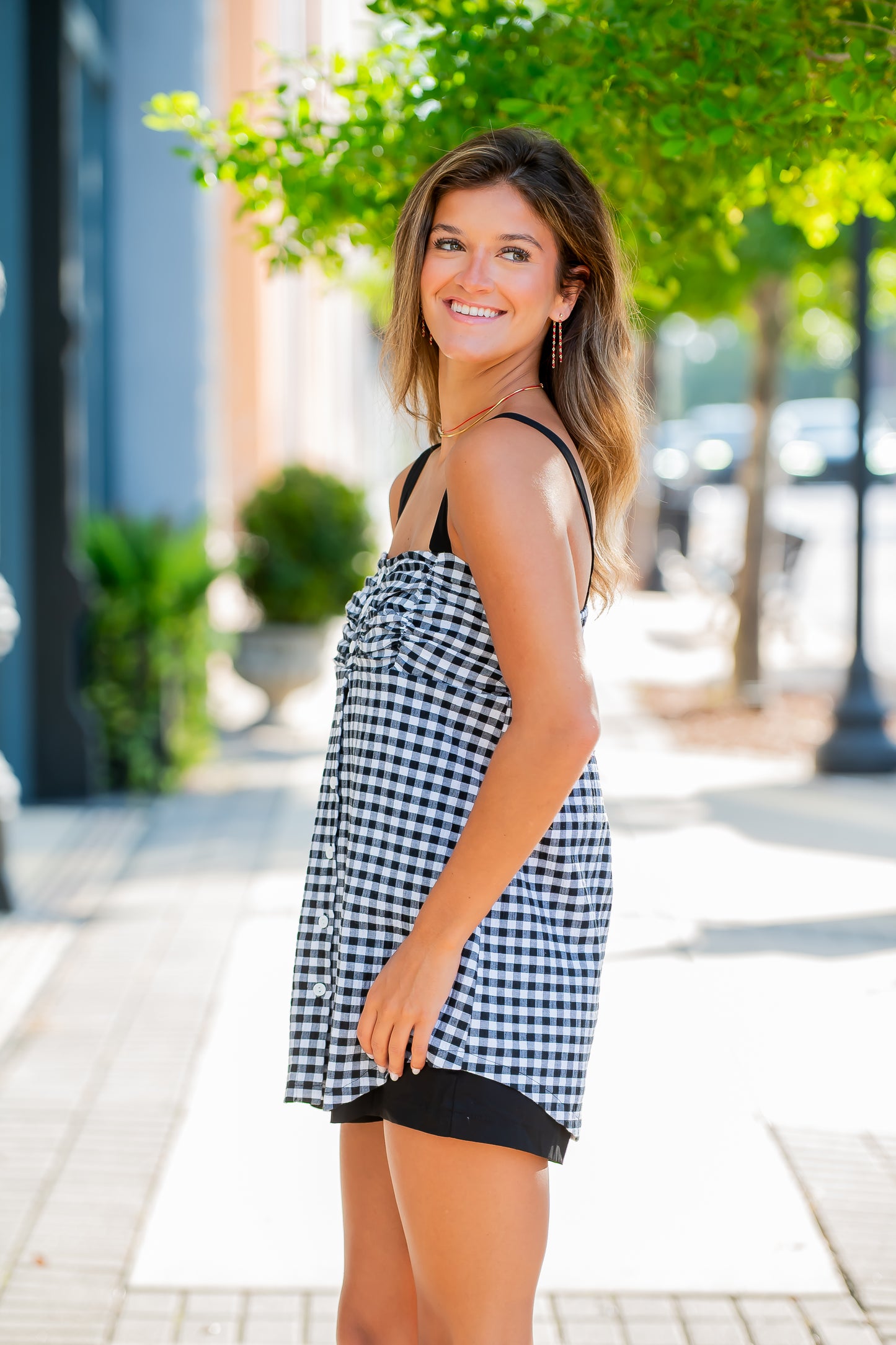 Annie Black Gingham Romper
