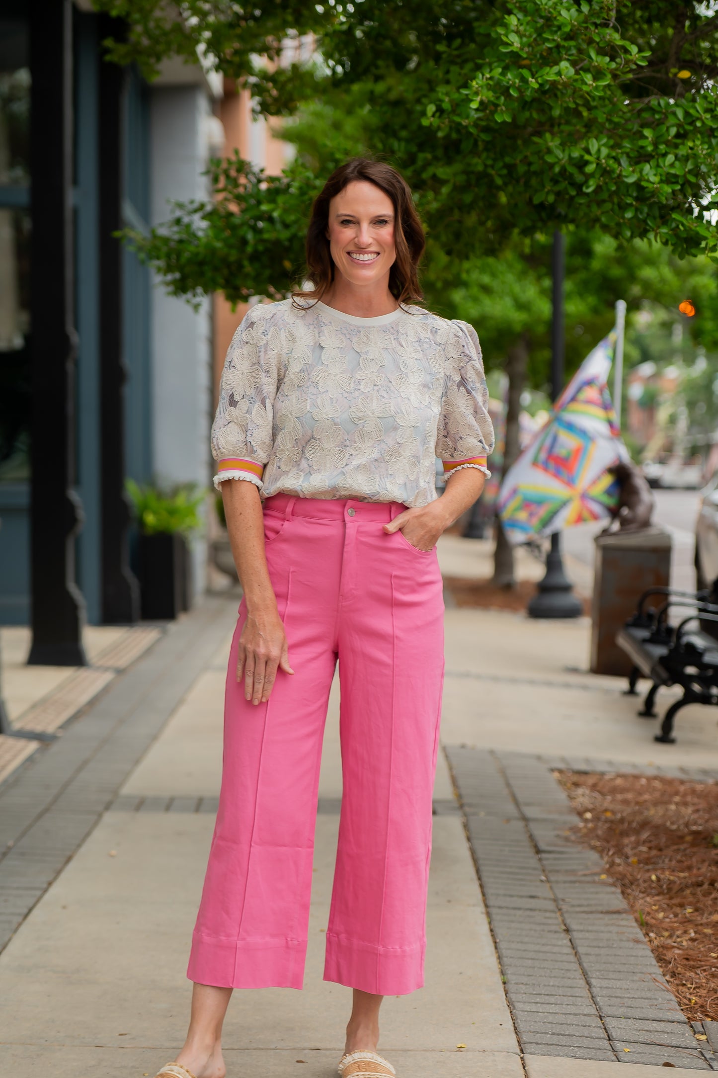 Solid Wide Leg Pants-Pink