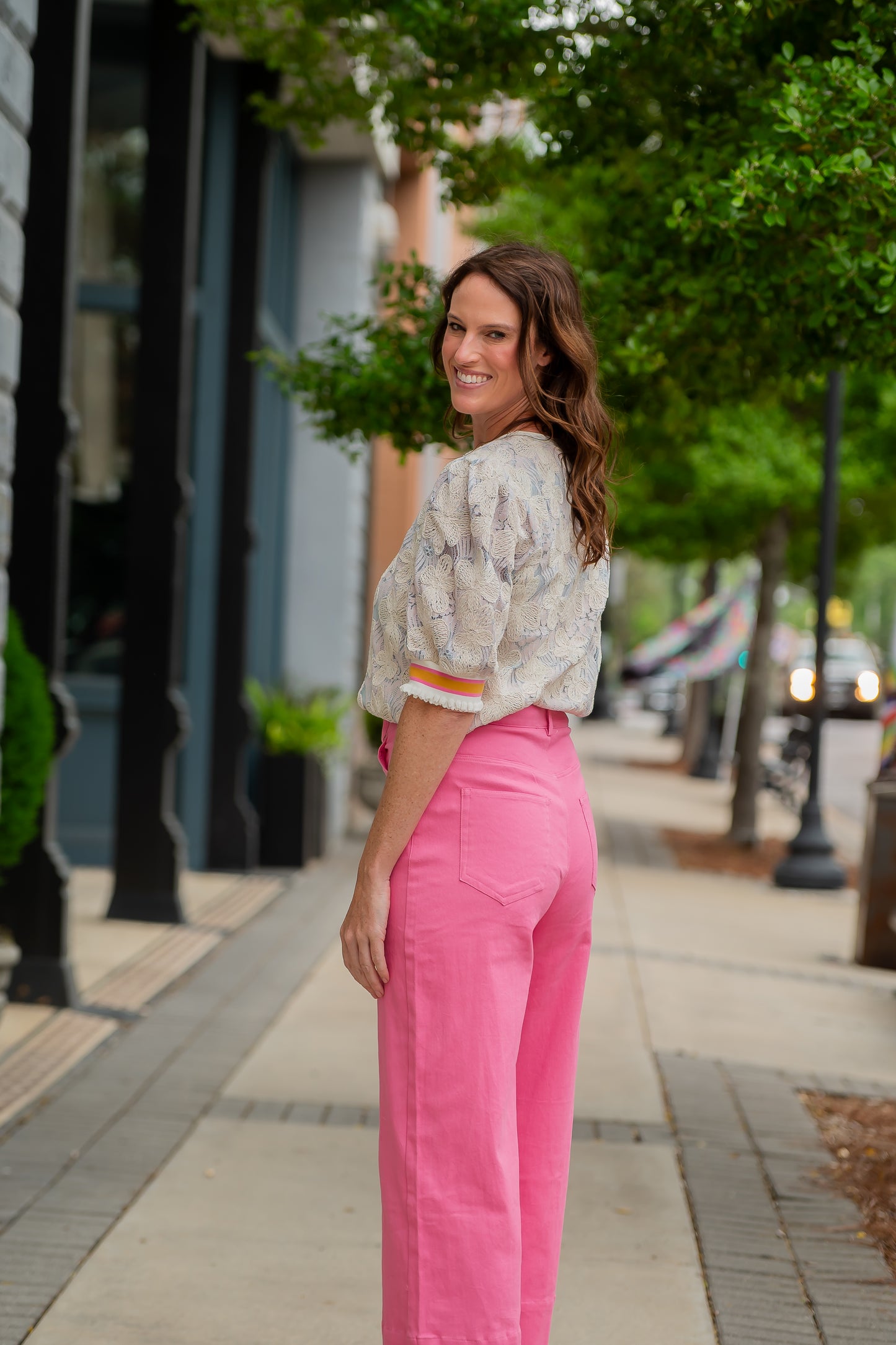 Solid Wide Leg Pants-Pink