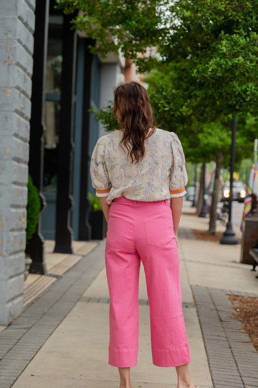Solid Wide Leg Pants-Pink