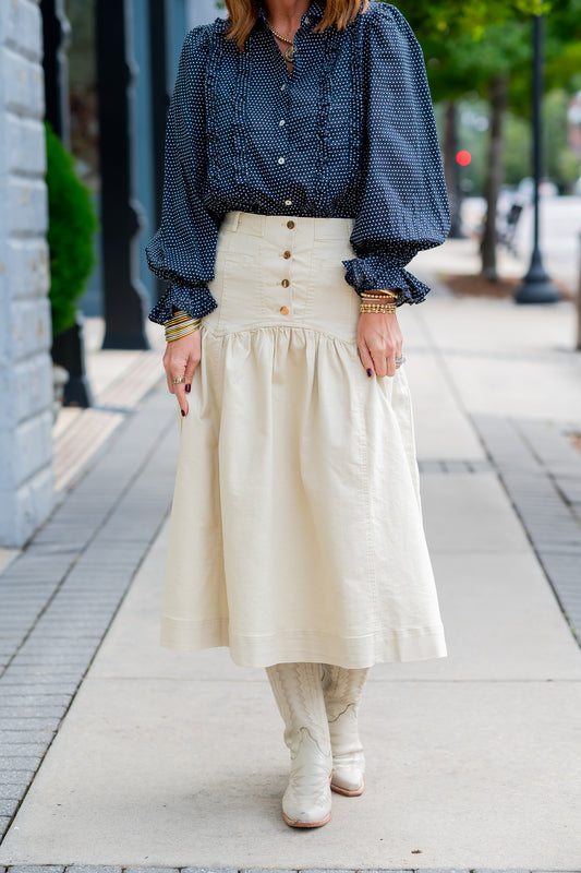 Janna Cream Denim Skirt