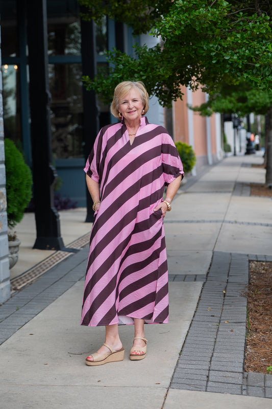 Elsa Striped Dress-Lt Pink
