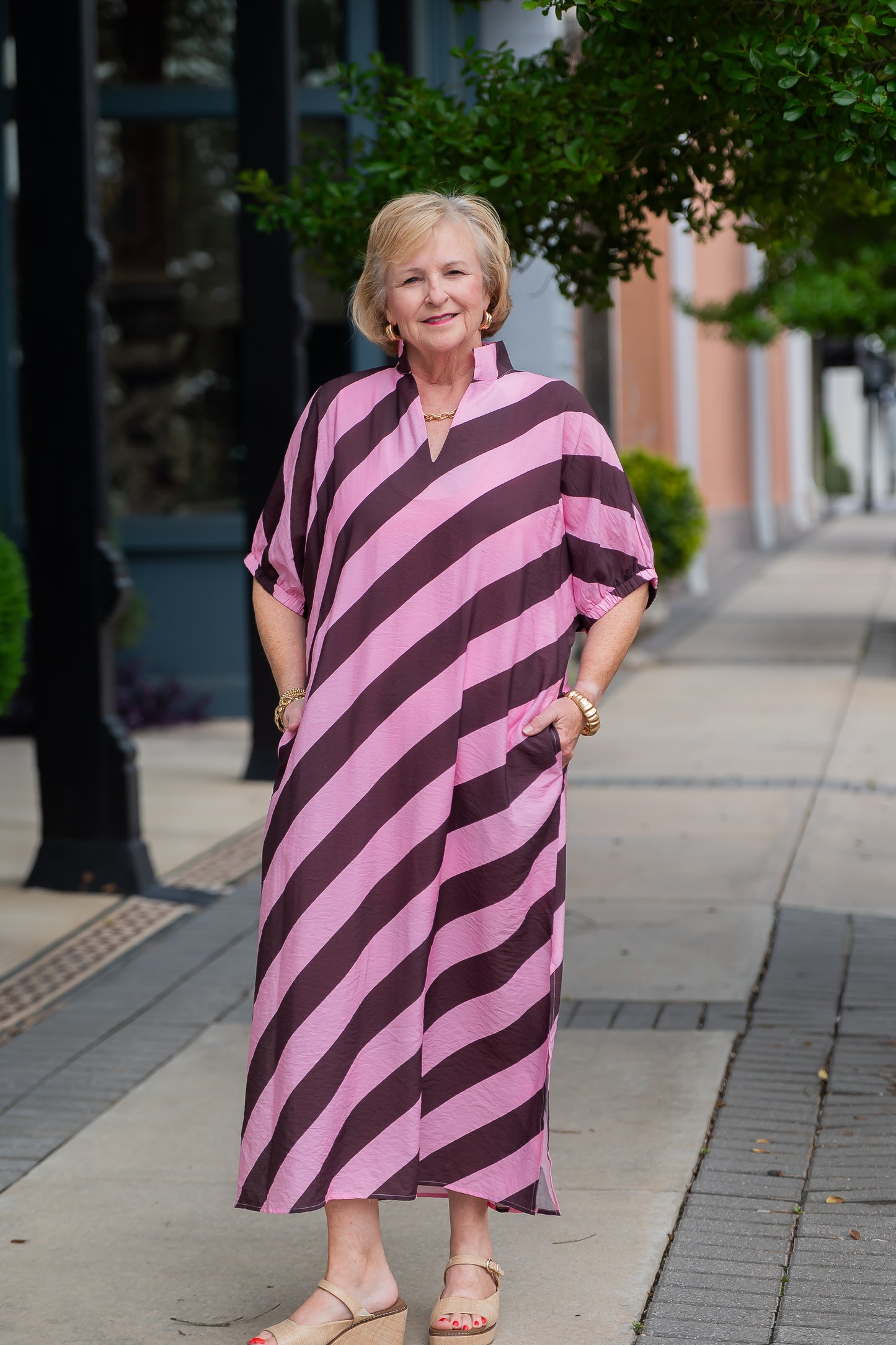 Elsa Striped Dress-Lt Pink